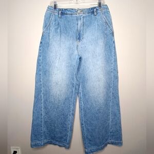 Pilcro High Rise Pleated Wide Leg Trouser Jean Blue Anthropologie Size 28